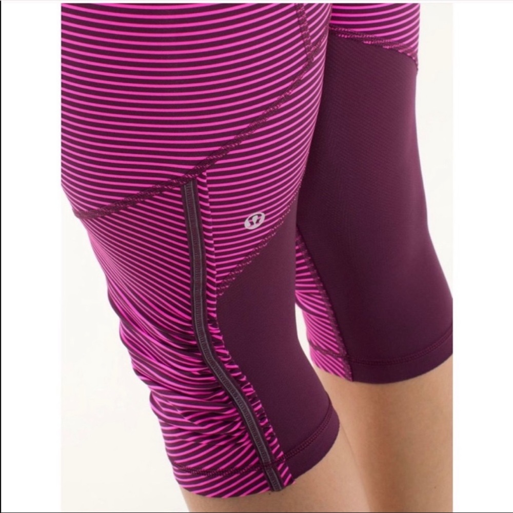 Lululemon Striped Cropped Raspberry Leggings - image 2
